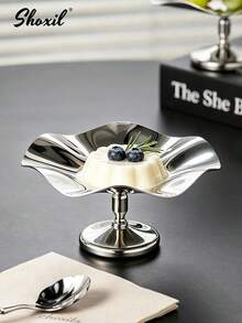 shoxil 1 pièce Tasse à dessert en métal en forme de feuille de lotus, bol de service à pied en acier inoxydable poli, plateau décoratif à pied haut, convient pour les desserts, les fruits, les amuse-gueules, parfait pour la table basse du salon et les hôtes de fêtes à la maison - Tasse - Voir 7