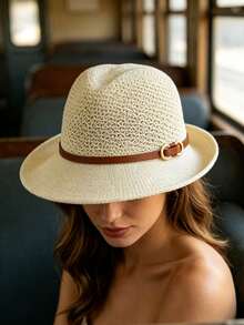 1Pc Elegant Structure Belt Decoration, Women's Woven Straw Hat, Mother's Day Gift, Breathable And Open-Work Summer Women's Accessory - Multicolor - View 5