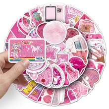 50pcs Pink Y2K Graffiti Stickers, Fresh Girl Style, Ins Style, Decorative Stickers For Phone Case, Notebook, Guitar - Multicolor - View 3