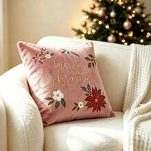 LCUHPCL 1pc Luxury Floral Merry Christmas 3D Embroidered Pillowcase, Suitable For Bedroom, Living Room, Sofa, Daily Use, Party And Various Environments - Pink - View 9