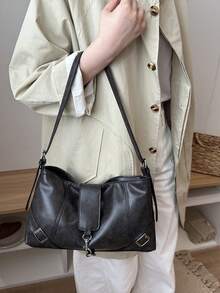 2026 Fashion New Black Soft Leather Large Capacity Commuter Casual Tote Bag, Fashionable Shoulder & Crossbody Large Bag - Black - View 6