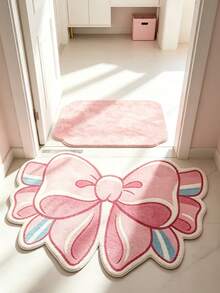 1pc Blue & Pink Contrast Bow Shaped Rug, Cute & Sweet Style, Doormat, Small Rug, Welcome Mat, Carpet, Floor Mat, Outdoor Doormat, Kitchen Rug, Front Door Mat, Area Rug, Outdoor Mat, Home Decor, Area Carpet, Garden Rug, Washable Rug - Multicolor - View 5