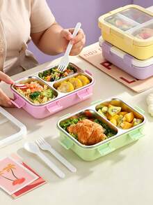 850ml Multi-Compartment Lunch Box, 304 Stainless Steel And PP Material Divided Meal Container, Includes Fork And Spoon Set, Leak-Proof Design, Suitable For School, Office And Travel, And Reusable - Multicolor - View 2