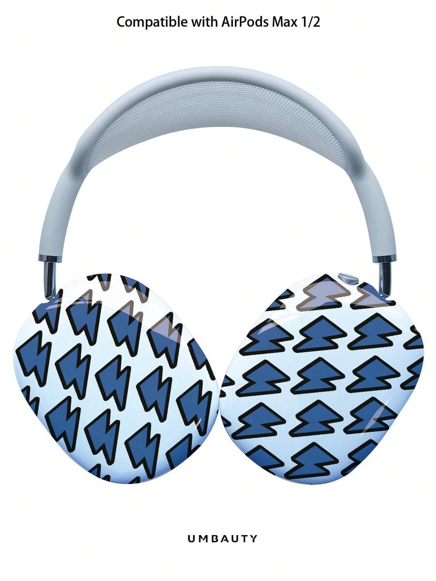 GIIPPA Glossy Hard Ear Cup Protective Cover, Blue Lightning Pattern, Unisex Anti-Scratch Shell, Compatible With AirPods Max 1/2 Oval Over-Ear Headphones, Suitable For Daily Commute, Campus, Cafe, Travel, Picnic And Other Scenarios, Matching Accessories - Navy Blue - View 1