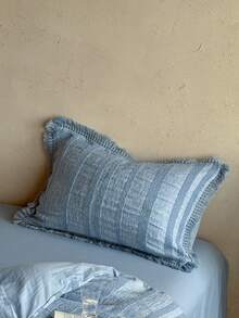 1pc Deep Blue Tufted Tassel Pillowcase, Vintage Minimalist Modern Decorative Throw Pillow Cover, All-Season Home Decor Long Pillowcase, Machine Washable, No Filling Included - Blue - View 1