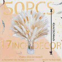 50/80PCS Artificial Pampas Grass Decor, Boho Faux Floral Stems For Vase Filler, DIY Craft Supplies, Wedding Table Centerpiece, Rustic Farmhouse Home Decor, Back To School, Halloween Thanksgiving Christmas Party Decor - Apricot - View 2