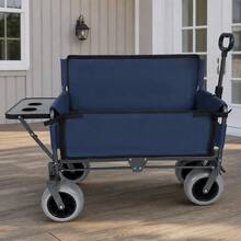 Littleox Folding Wagon With Bench Seat And Rear Tabletop Heavy Duty Beach Cart 500lbs Capacity All Terrain Collapsible Utility Wagon For Camping Gear - Dark Blue + Steel - View 10