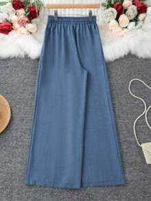 Women's Plus Size Straight Leg Pants, Drawstring Waist With Pockets, Non-Stretch Fabric, Casual And Comfortable - Blue - View 5