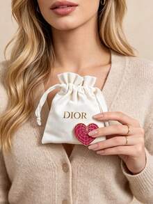 Dior Heart Decor Mini Drawstring Makeup Bag - White - View 3