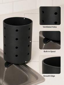 1pc Kitchen Utensil Holder With Drainage Spout, Sink Side Utensil Storage Box, Suitable For Forks, Spoons, Chopsticks And Kitchen Tools, Ventilated Countertop Storage Basket, Direct Drainage, Compact Kitchen Sink Storage Rack, Suitable For Home, Apartment, Dormitory Countertop Storage - View 5