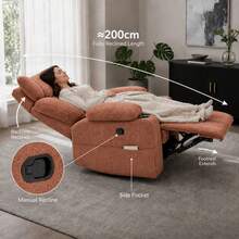 Extra Manual Rocking Recliner - Orange+Dark Brown + Chenille - View 3