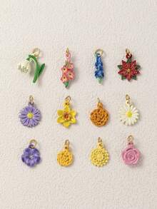 1pc Exquisite Flower Pendant, Delicate Cartoon Style, 14k Gold Plated Copper Material, Suitable For DIY Creative Necklace, Bracelet, Earrings, Bag Chain, Keychain, Waterproof And Sweat-Resistant, Suitable For Daily Casual Wear - Multicolor - View 6