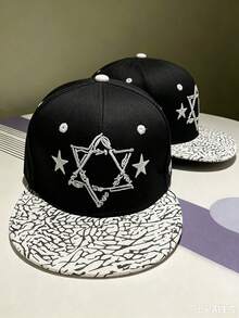 1件裝（隨機印花）刺繡五角星豹紋平帽簷棒球帽，適合街頭嘻哈風、戶外時尚、日常休閒防曬，百搭日常穿搭 - 彩色 - 查看 9