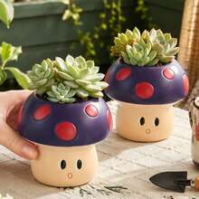 1/2pcs Polka Dot Purple Mushroom Shaped Planter, Suitable For Garden, Patio, Balcony, Breathable Resin Material, Indoor And Outdoor Use, Personalized Micro Landscape Succulent Planting Pot - Mushroom Planter - View 2