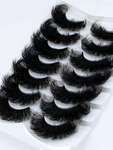 5 Pairs Fluffy, Natural Soft, Thick 9D Faux Mink Eyelashes - Instantly Enhance Your Look! - Black - View 2