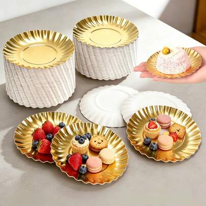 50/100 piezas Base de cartón dorado mini para tartas, platos dorados para cupcakes, platos para postres, base de tablero para postres de mousse, tableros de cartón para cupcakes, para exhibiciones de postres en bodas, fiestas de cumpleaños, bandejas y platos de repostería