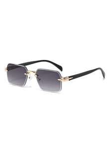 1 Pair Men's Fashion Decorative Glasses, Gold Plastic Material, Solid Color Pattern, Vintage Style, Square Rimless Glasses, Suitable For Daily Wear, Driving, Hiking, Summer Beach, Outfit Matching, Street Photography, Various Festivals, Parties And Other Occasions, Can Be Used As A Gift, Suitable For All Face Shapes, High Quality Glasses, Fashion Accessory - Multicolor - View 13