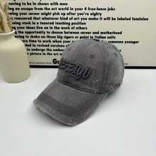 1pc Letter Street Polyester Embroidered Decor American Heavy Embroidery Distressed Baseball Cap Spring Summer New Sun Protection Outdoor Casual Washed Vintage Duck Bill Hat Spring Summer Autumn Winter - A - View 2