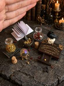 Miniature Dollhouse Alchemy Scene Decor, Mini Crow Crystal Ball And Magic Potion Bottles, Mortar And Pestle, Letter Divination Board Miniature Models, Tiny Desktop Decoration Accessories - one-size - View 3