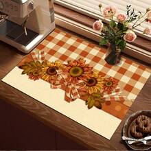 Vintage Floral Plaid Pattern Printed Drainage Mat/Absorbent Mat/Drying Mat For Coffee Machine And Tableware - Absorbent Polyester Desktop Protector With Rubber Non-Slip Backing, For Kitchen Countertop Decoration - Home, Bar And Dining Table Placemat - Multicolor - View 5