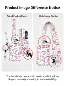 Medical Element Cartoon Card Holder Set, Pink Medical Pattern Acrylic Badge Holder, With Retractable Lanyard And Long Neck Strap, Nurse Student ID Card Holder, Anti-Loss Portable, Fresh Sweet Style, Suitable For Commuting, Work, Campus Use, Recommended Gift For Family, Friends, Colleagues - Multicolor - View 7