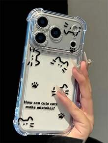 Minimalist Line Cute Cat Paw Print & English Text Pattern Shockproof Phone Case, Transparent Corner Protection Anti-Drop Fashion Versatile Daily Use, Suitable For IPhone 18 Pro/18 Pro Max/16/16 Pro/16 Plus/16 Pro Max/17/17 Pro/17 Pro Max/15/15 Pro/15 Pro Max/15 Plus/14/14 Pro/14 Pro Max/13/13 Pro/13 Pro Max/12/12 Pro/12 Pro Max/11/7/8 Birthday Gift Back To School Gift - Clear - View 2
