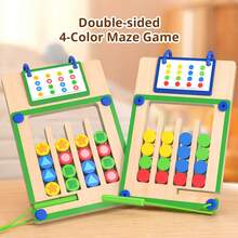 1 Set Kids Magnetic Double-Sided 4-Color Maze Game Wooden Magnetic Pen Tracing Toy Baby Color & Shape Matching Logic Thinking Concentration Training Parent-Child Desktop Early Education Board Game - Multicolor - View 5