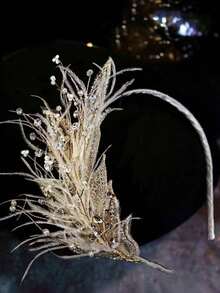 1pc Super Fairy Princess Style Feather Headband, Suitable For Performance Occasions, Also A Beautiful Birthday Gift Or Headpiece For Piano Performance. - Champagne - View 2