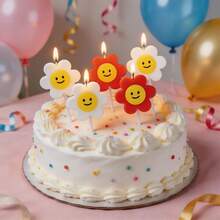 HIBIRTH 5pcs Creative Red & White Dual-Color Flower Candles, Indoor Cake Decoration Candles, Flower Smiling Face Happy Birthday Celebration Wish Party Baking Plug-In - View 6