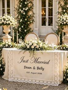 Personalized Lace Trim Tulle Table Runner, Customizable Text/Name/Date, Custom Wedding Table Decor, Suitable For Weddings, Anniversaries And Parties - Multicolor - View 5