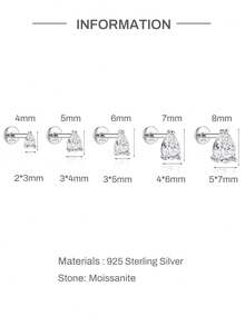 AnlaScheer 1pc S925 Sterling Silver Pear-Shaped Moissanite Flat Back Piercing Stud Earrings, Multiple Sizes, Silver Color Exquisite Jewelry For Women - Silver - View 7