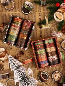 21 Rolls Boxed Christmas Washi Tape Set With Gold Foil, Holiday Decorative Masking Tape Featuring Santa, Snowman, Reindeer And Christmas Trees For Scrapbooking, Journaling, DIY Crafts, Card Making, Stationery And Gift Wrapping - Multicolor - View 1
