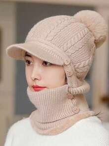 1pc Hat & Scarf 2-In-1 Thermal Lined Thickened Warm Headwear, Ideal For Daily Wear, Perfect Gift For Friends - Multicolor - View 10