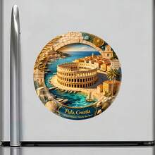 Pula Croatia Roman Arena By The Adriatic With Palm And Seashell Frame Magnet Where Ancient Stones Dream Beside The Sea Keepsake For All Metal Surfaces Throughout The Home - A - View 2