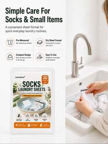 1 Box 30pcs Socks Laundry Sheets, Socks Cleaning Sheets, Hanging Design, Stain Removal, Antibacterial & Odor Removal, Disposable Portable Pack, Daily Essential, Home & Commercial Use, Machine & Hand Wash Compatible, Travel Use - Sock Laundry Sheets - View 2