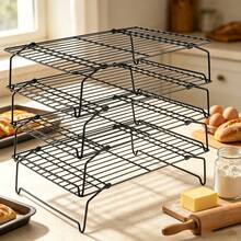 2pcs/4pcs 16X10 Inch Kitchen Utensils, Baking Tools, Multi-Functional Folding Rack, Cooling Rack, Baking Tray Rack, Stackable Baking Cooking Drying Cooling Rack, Camping Grill, BBQ Rack, Kitchen Supplies, For Cooking Baking Cooling Baking Cookies Cakes - View 1