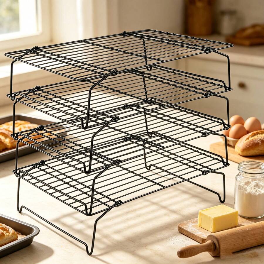 2pcs/4pcs 16X10 Inch Kitchen Utensils, Baking Tools, Multi-Functional Folding Rack, Cooling Rack, Baking Tray Rack, Stackable Baking Cooking Drying Cooling Rack, Camping Grill, BBQ Rack, Kitchen Supplies, For Cooking Baking Cooling Baking Cookies Cakes - View 1