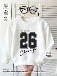 Tween Girl Crewneck Sweatshirt, 26 Chicago Number Letter Printed Cotton Pullover, Soft Breathable Casual Top - White - View 7