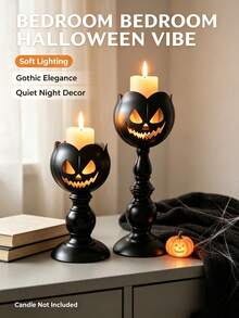 Halloween Pumpkin Face Metal Candle Holder Black Pedestal Candlestick No Candles Spooky Tabletop Decor For Mantel Shelf Party Home Desktop Holiday Gift - Multiple Styles - View 3