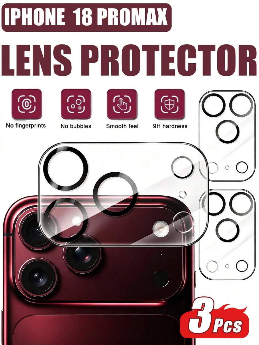 3 gói [2026 mới] Kính cường lực 9H bảo vệ ống kính camera phủ toàn diện tương thích với iPhone 18 Pro Max/18 Pro/17 Air/17/16 Pro Max/15/14/13/12/11, HD trong suốt chống trầy xước chống sốc, không bong bóng dễ lắp đặt, tương thích với ốp lưng, bao gồm bao bì, quà tặng hoàn hảo cho gia đình & bạn bè - Trong sáng - Xem 1