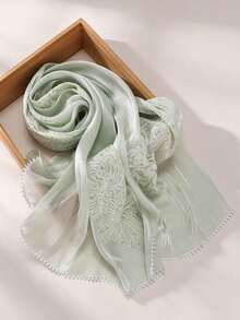 1pc New Heavy Industry Gorgeous Sequin Lace Embroidered Flower Edge Modest Fashion Sequin Embroidered Organza Muslim Headscarf Hijab Shawl - Multicolor - View 9