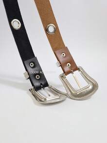 2.5CM Women's Belt With Metal Eyelets Boho Summer Gift - 黑色+棕色 - 查看 3