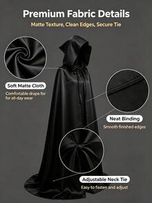 1 buah Jubah Berkerudung Halloween, Kostum Cosplay Satu Lapisan untuk Pertunjukan Panggung, Pesta Topeng & Pesta, 5 Ukuran (120/140/150/160/180), Hadiah Sempurna - Hitam - View 7