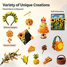 Yellow Pipe Cleaners Flower Craft Kit, 300pcs Chenille Stems With 2pcs Floral Tape, 150pcs Stamens,15pcs Floral Stems 30pcs Pearl Beads, 1pc Organza Ribbon, 1pc Instruction Card, DIY Handmade Bouquet Art Supplies For Birthday Gift Home Wedding Decor - Yellow - View 10