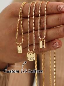 1pc Customized Personalized Initial Pendant Necklace, Initial Pendant Necklace, Engraved Necklace, Family Initial Pendant Necklace, Customized Bar Pendant Necklace, Christmas Gift, Gift For Her, Customized Family Birthstone - Gold - View 2