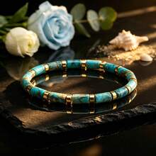 Natural African Turquoise Cylinder Bead Bracelet, Intuition & Creativity Crystal Bracelet, Bohemian Everyday Versatile Unisex Jewelry Gift - Multicolor - View 5