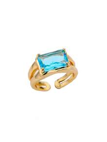 2Pcs/Set Vintage Blue Cubic Zirconia Flower Ring For Women Gold Color Open Ring Wedding Party Jewelry Gift - Multicolor - View 7