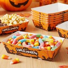 12/24pcs Halloween Disposable Paper Trays, Pumpkin Pattern Serving Trays, Dessert Boxes, Snack Boxes, Halloween Party Tableware, Suitable For Snacks, Candy, Halloween Use - Easy Folding Assembly - Multicolor - View 1
