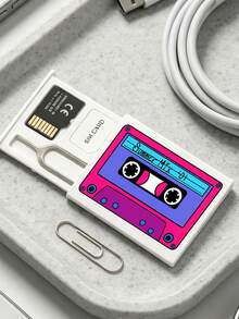 Vintage Cassette Tape Design Printed SIM Card Storage Box With Ejector Pin, Phone Card Organizer, Reusable, Perfect Holiday Gift For Family, Partner And Friends - Multicolor - View 2