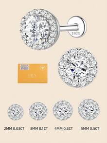 1pc Moissanite Stud Earrings For Women And Men, 0.03-0.5CT, 18K White Gold Plated S925 Sterling Silver, Hypoallergenic Exquisite Diamond Decor Earrings - Silver - View 2